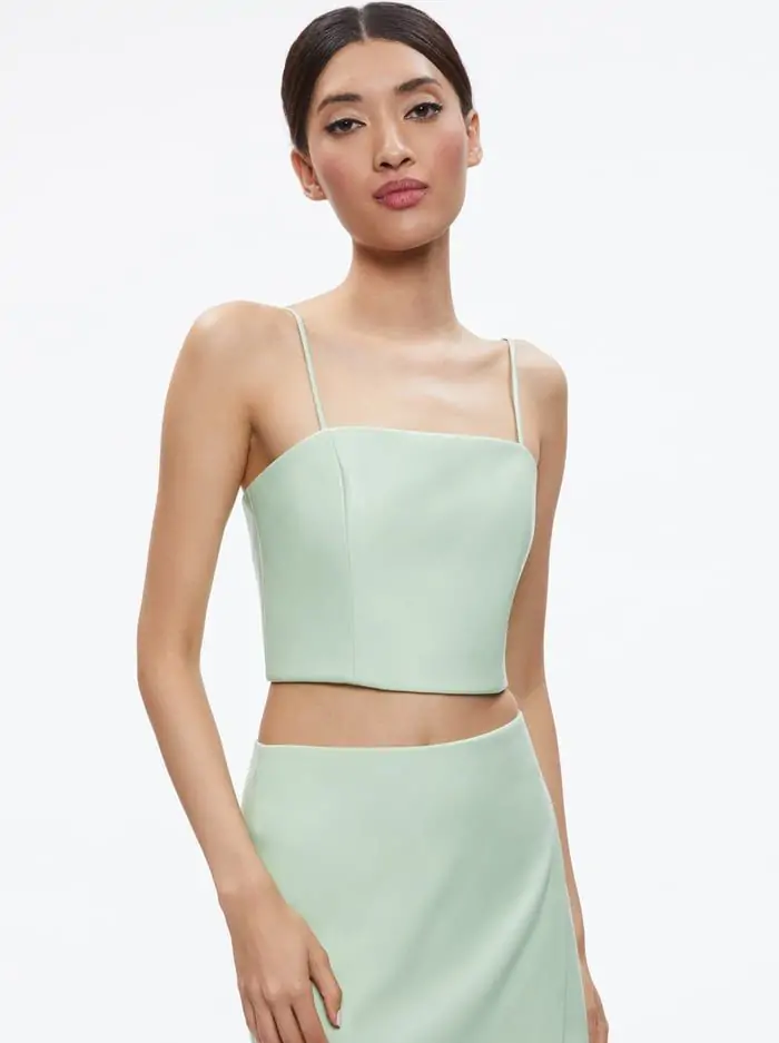 PEARLE VEGAN LEATHER SPAGHETTI STRAP BUSTIER